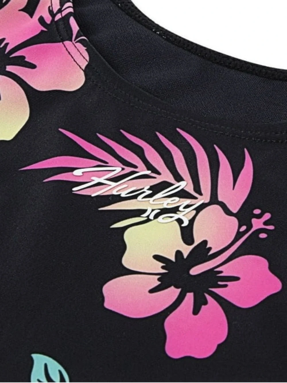 Hurley Girls 2-Piece Ruffle Black Tropical Floral Tankini Swim Set Size M 7-8